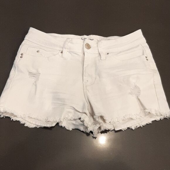 YMI White High Rise Distressed Jean Shorts - Picture 1 of 6